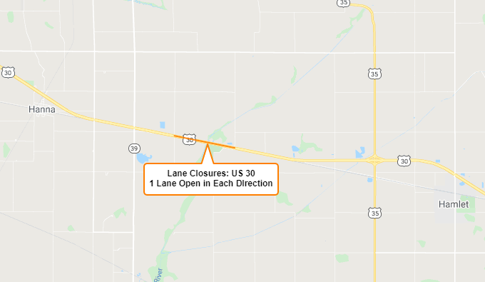 U.S. 30 to have lane closures between S.R. 39 and U.S. 35